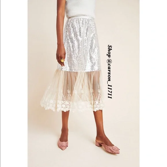 NWT Anthropologie Maribeth Sequined Midi Skirt - Picture 3 of 6